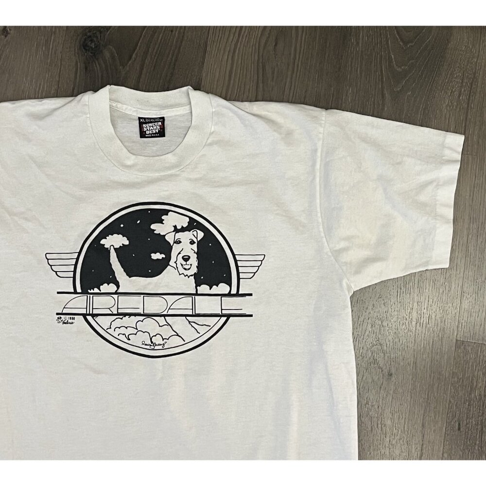 Airdale Terrier Vintage T Shirt XL White Screen Stars 90s Dog Pet USA